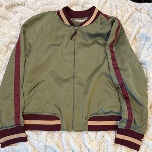 Chelsea & Violet Olive and Burgundy Bomber Jacket L